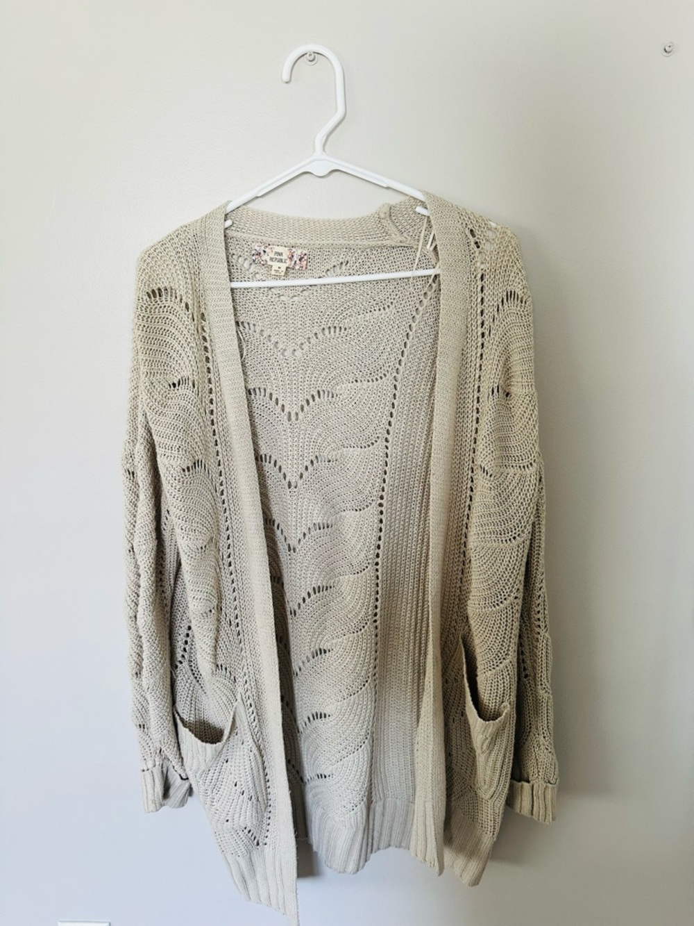 Pink Republic Light Beige Open-Front Knit Cardigan
